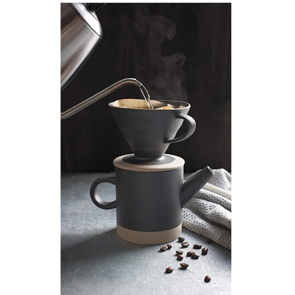 Danica Heirloom Stoneware Pour Over Coffee Set in matte black/stone.